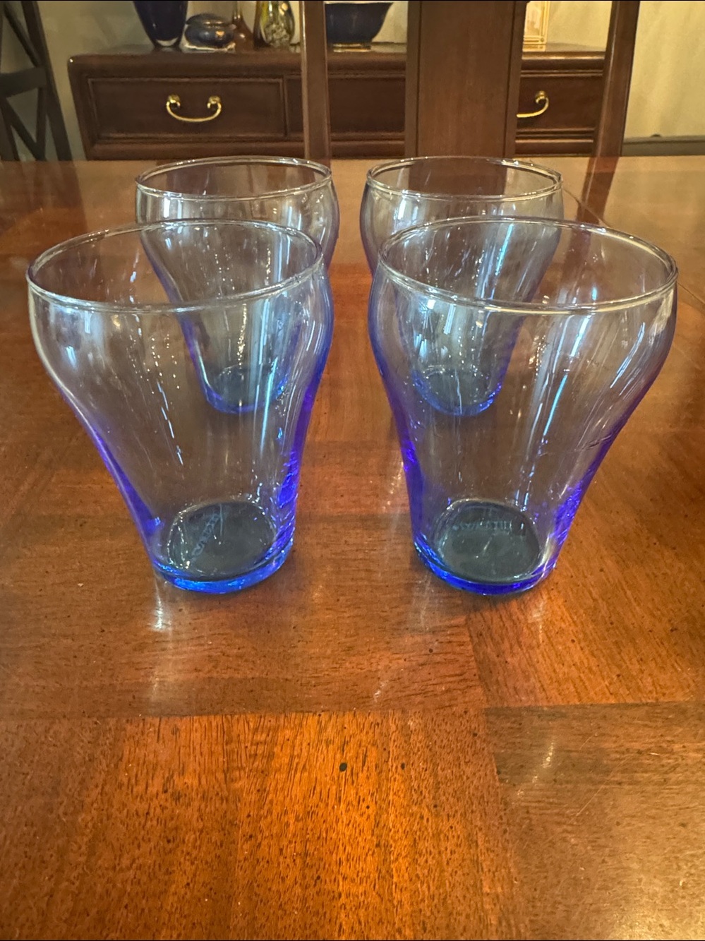 Set of 4 IKEA Torstig Blue Glass Stacking Juice Water Kitchen Glasses